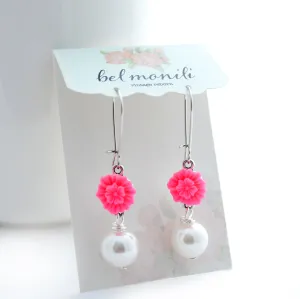 Hibiscus Earrings, Hot Pink Earrings