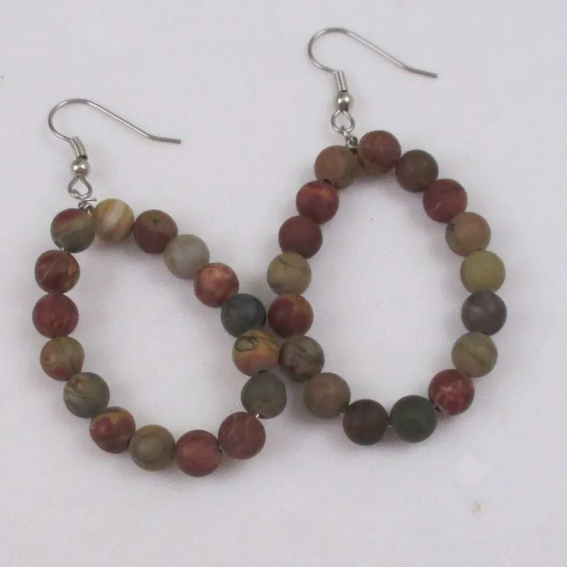 Jasper Gemstone Hoop Beaded Earrings