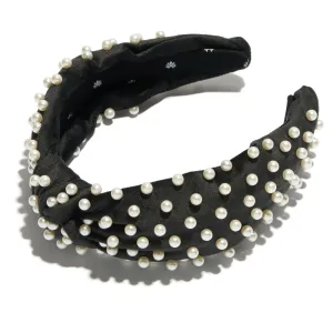 Lele Sadoughi Velvet Pearl Knotted Headband - Jet