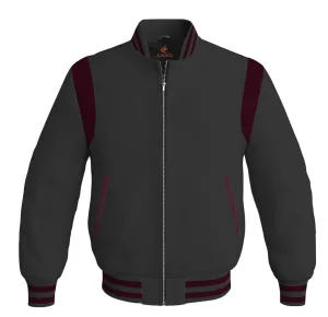 Letterman Baseball Bomber Retro Jacket Black Body Maroon Leather Inserts