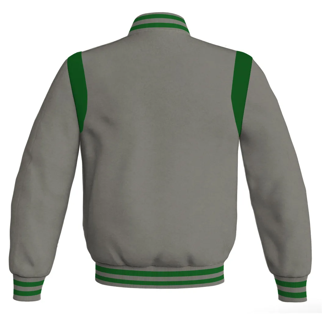 Letterman Baseball Bomber Retro Jacket Gray Body Green Leather Inserts