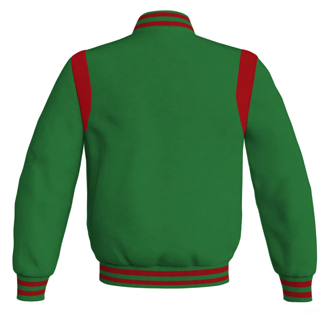 Letterman Baseball Bomber Retro Jacket Green Body Red Leather Inserts