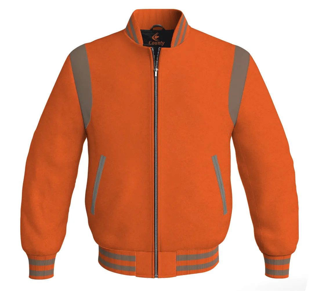 Letterman Baseball Bomber Retro Jacket Orange Body Gray Leather Inserts