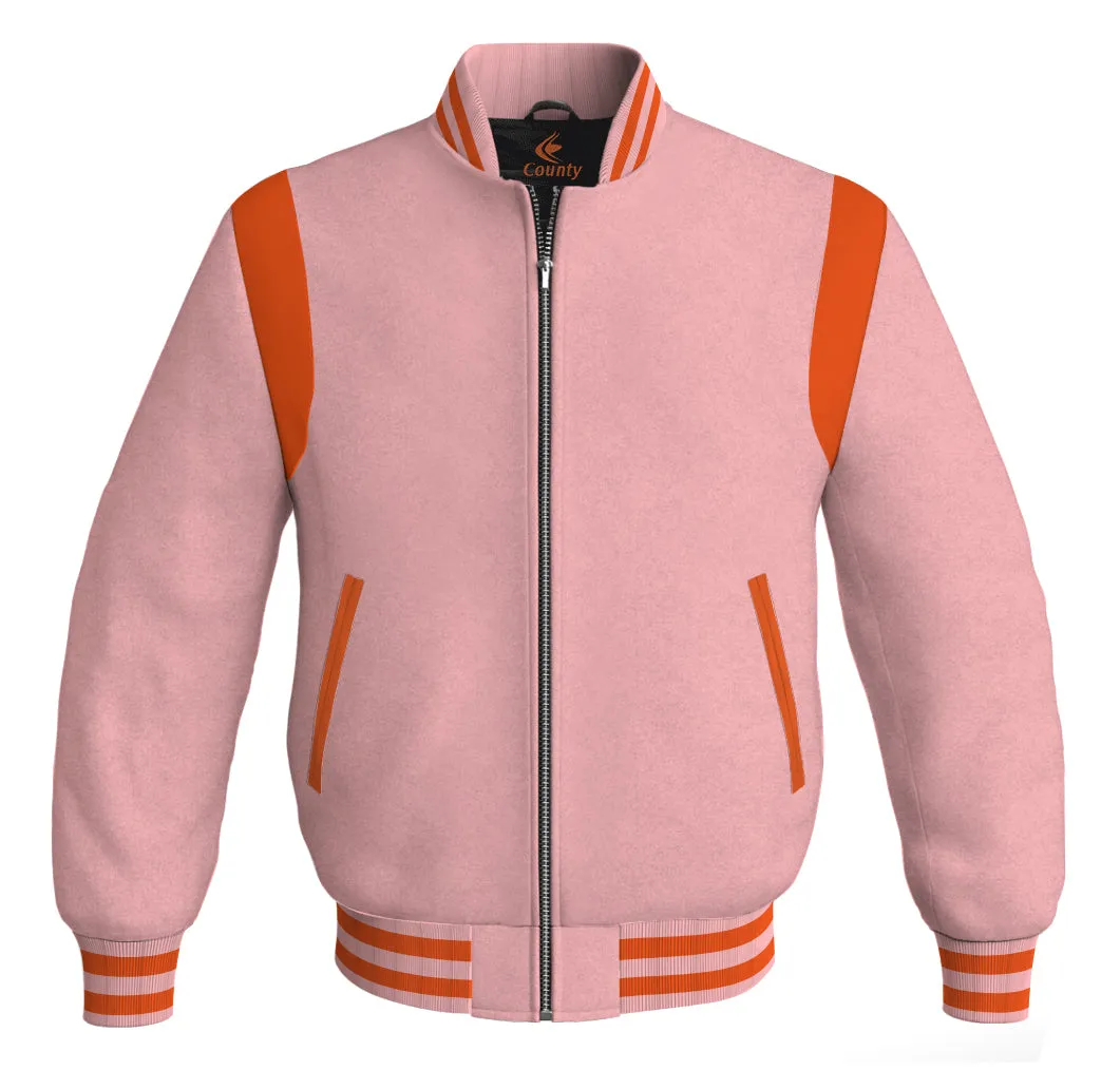 Letterman Baseball Bomber Retro Jacket Pink Body Orange Leather Inserts