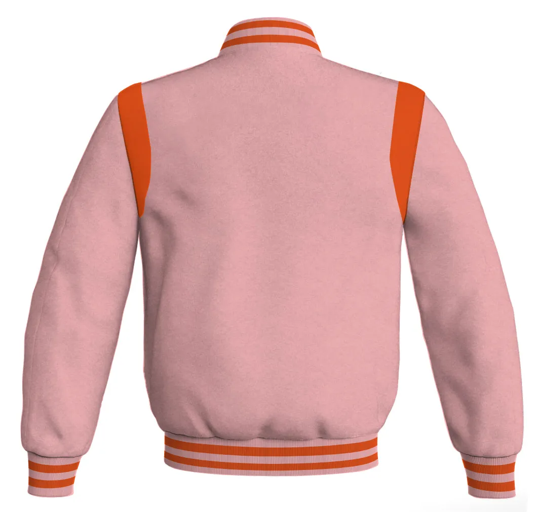 Letterman Baseball Bomber Retro Jacket Pink Body Orange Leather Inserts