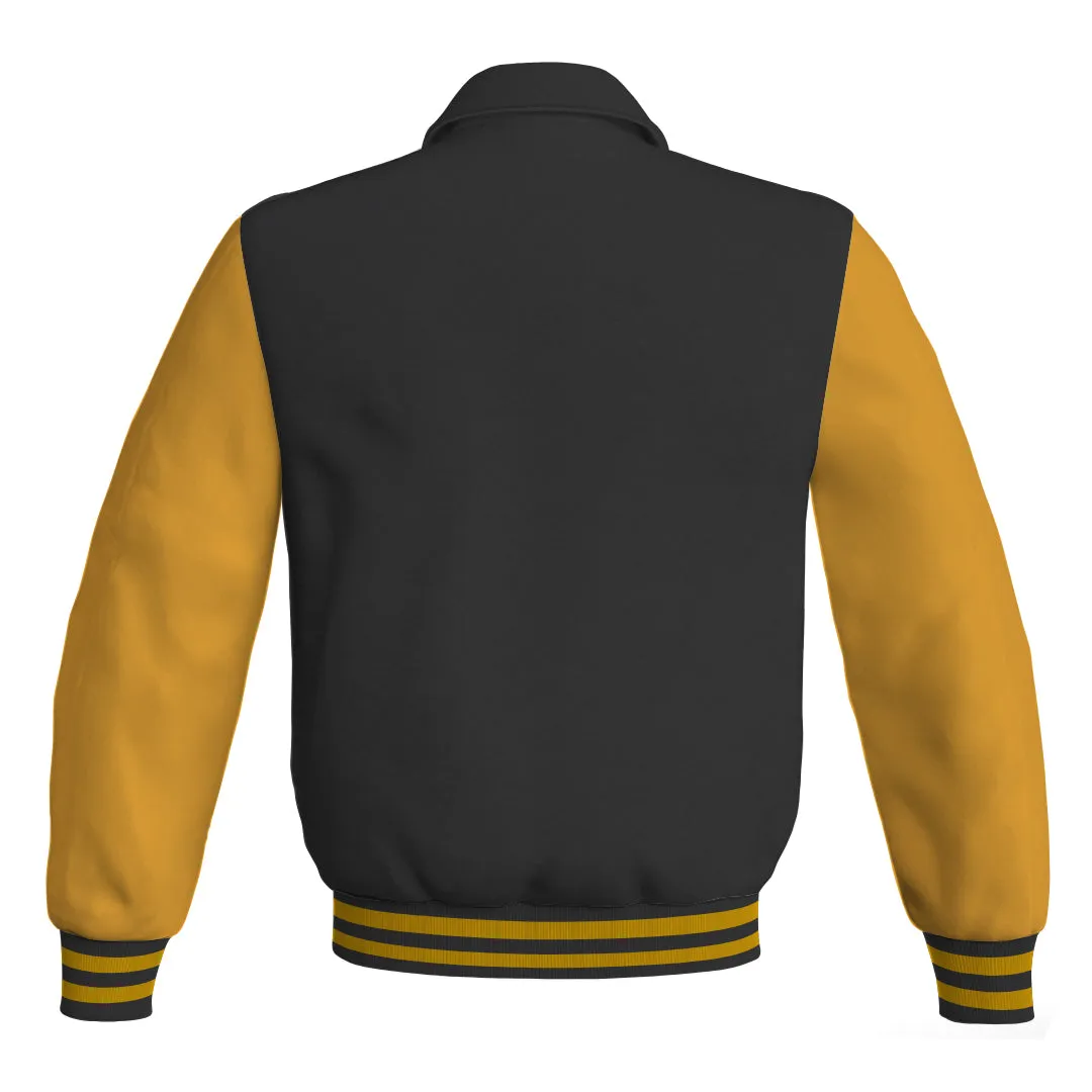 Letterman Varsity Classic Jacket Black Body and Gold Leather Sleeves