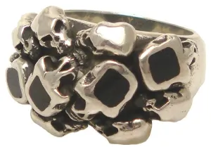 MARCOS - "MULTI-SKULL" Sterling Silver Ring with Ebony Wood Inlays