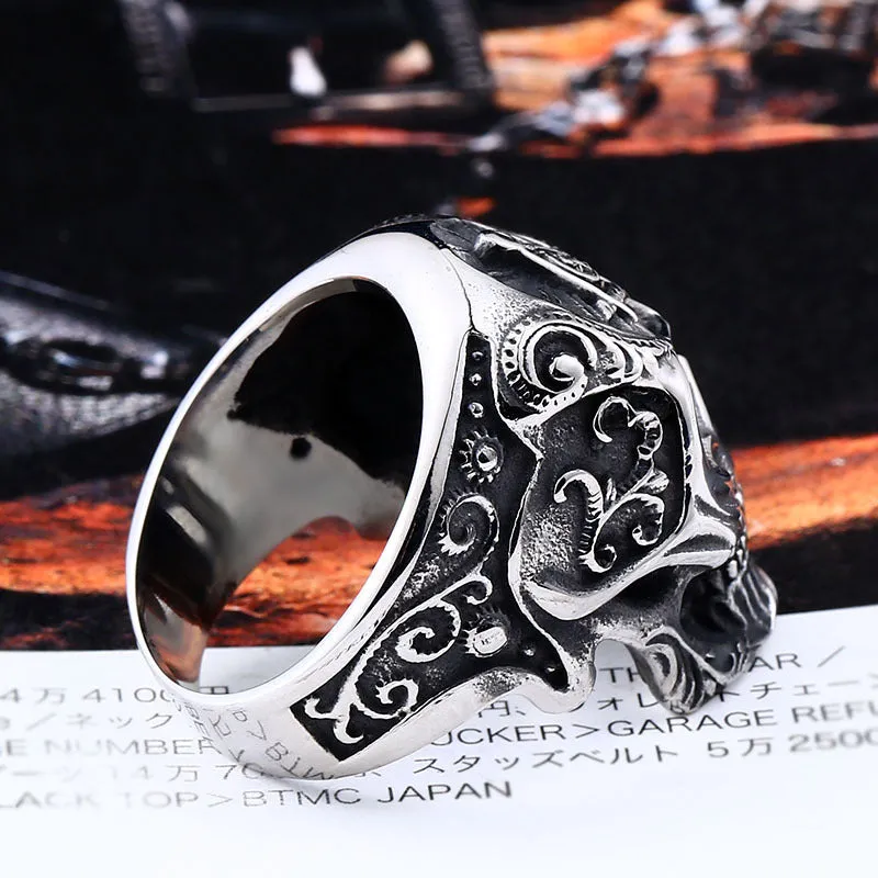 Masonic Skull Ring for Men - Punk Style Retro Titanium Steel Jewelry in Sizes 7-13