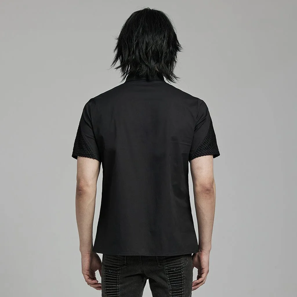 Men's Punk Rock Mesh Splice Pin Shirt