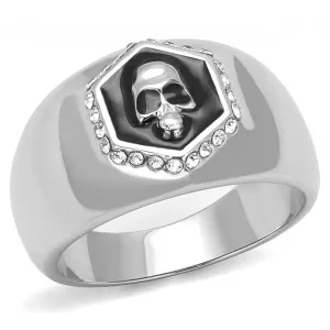 Mens Rhinestone Frame Skull Ring Stainless Steel Epoxy