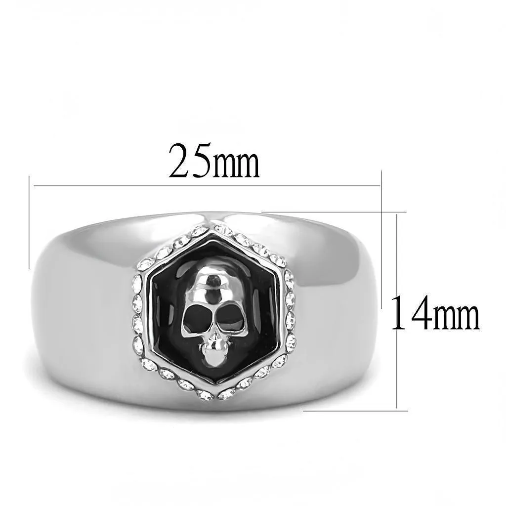 Mens Rhinestone Frame Skull Ring Stainless Steel Epoxy