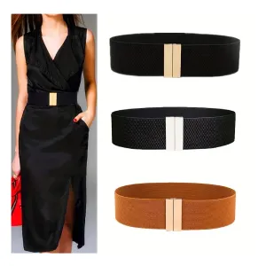 Metal Buckle Wide Belt Monochrome Stylish Stretch Waistband Women's Dress Corset Waist Decoration Girdle