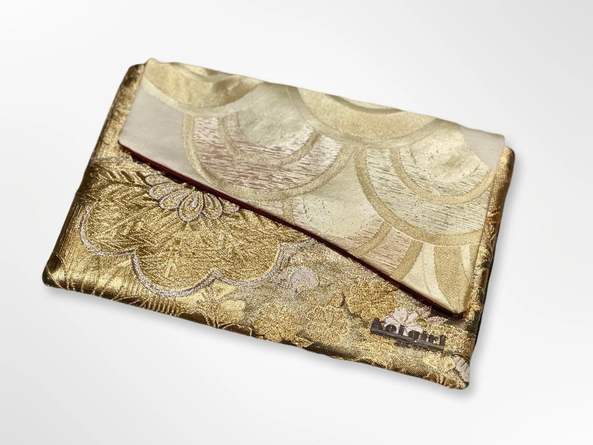 Metallic Gold Waves and Floral Clutch