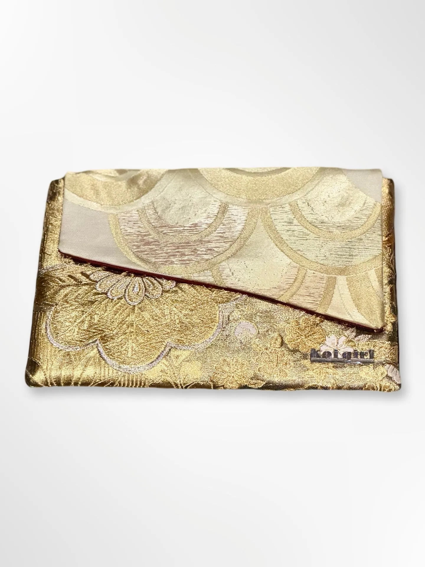 Metallic Gold Waves and Floral Clutch