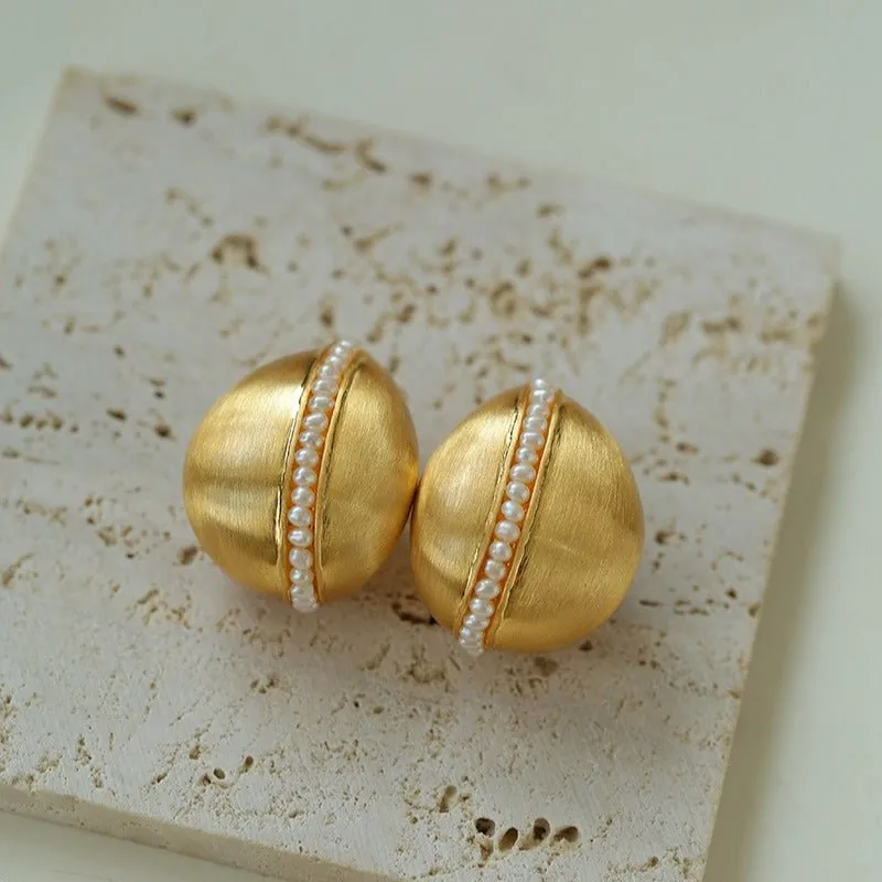 Minimalist Brushed Pearl Statement Earrings