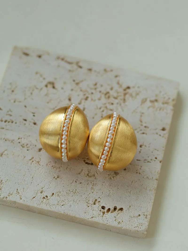 Minimalist Brushed Pearl Statement Earrings