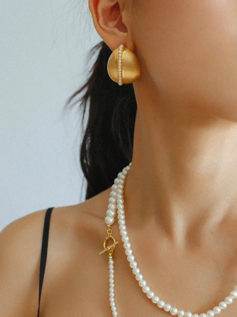 Minimalist Brushed Pearl Statement Earrings