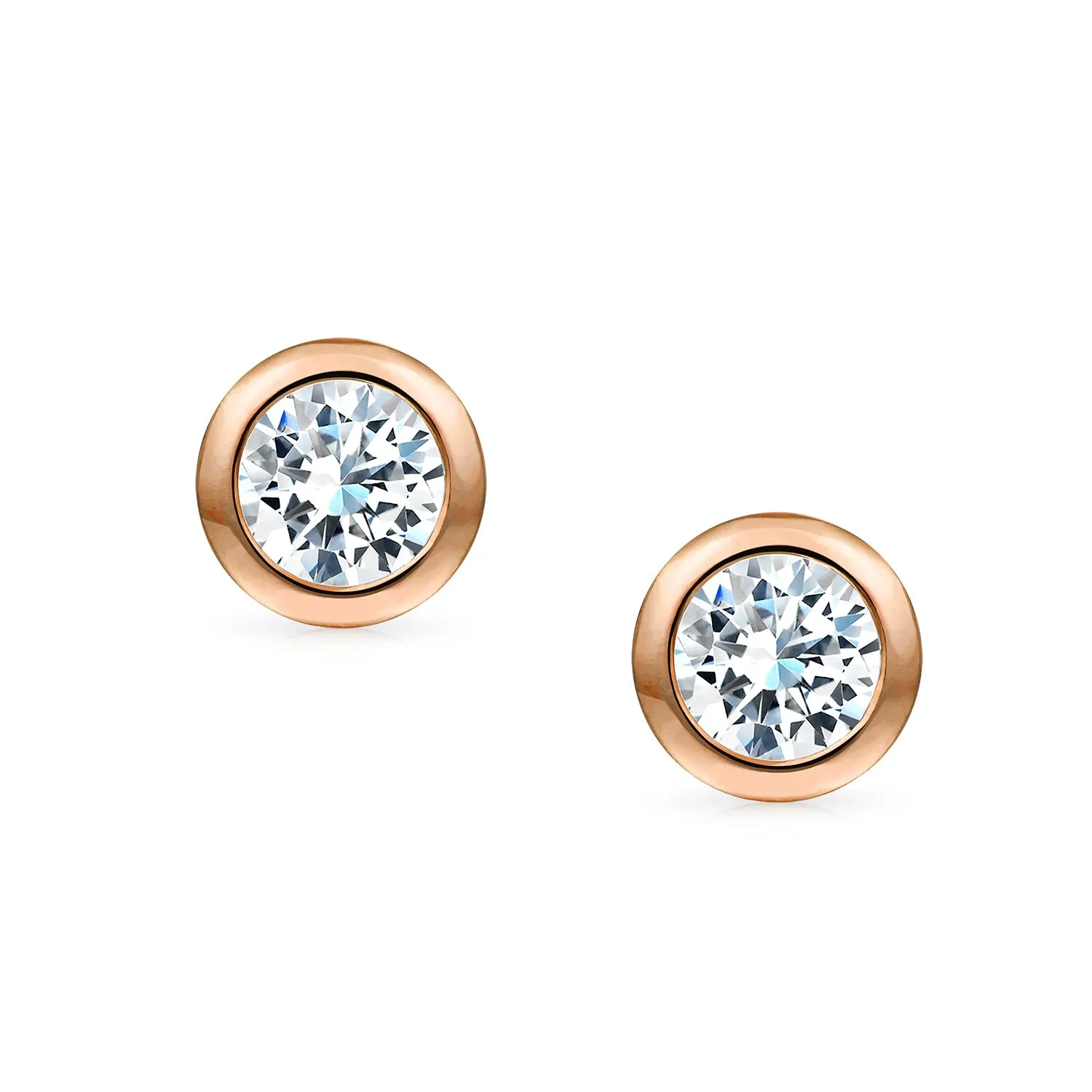 Minimalist CZ Stud Earrings, Bezel Round Solitaire, Sterling Silver, 5-7 MM