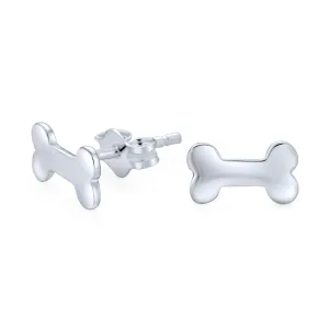 Minimalist Dog Bone Stud Earrings for Animal Lovers in Sterling Silver