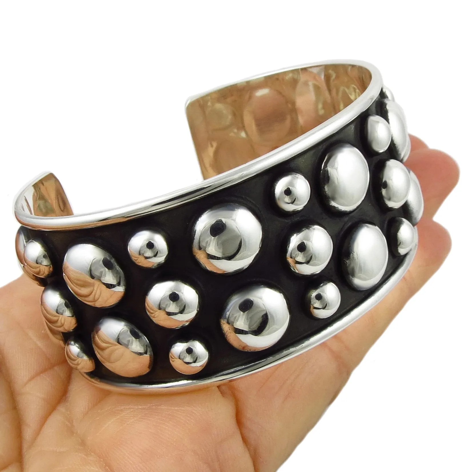 Modernist Silver Beaded Bracelet Cuff