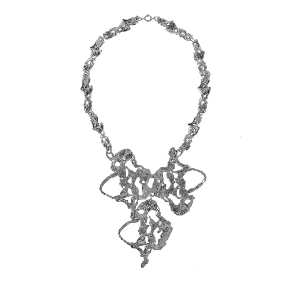 Molten Silver Tone Abstract Necklace