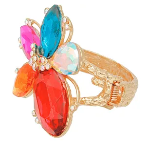 Multi Color Crystal Flower Hinge Cuff