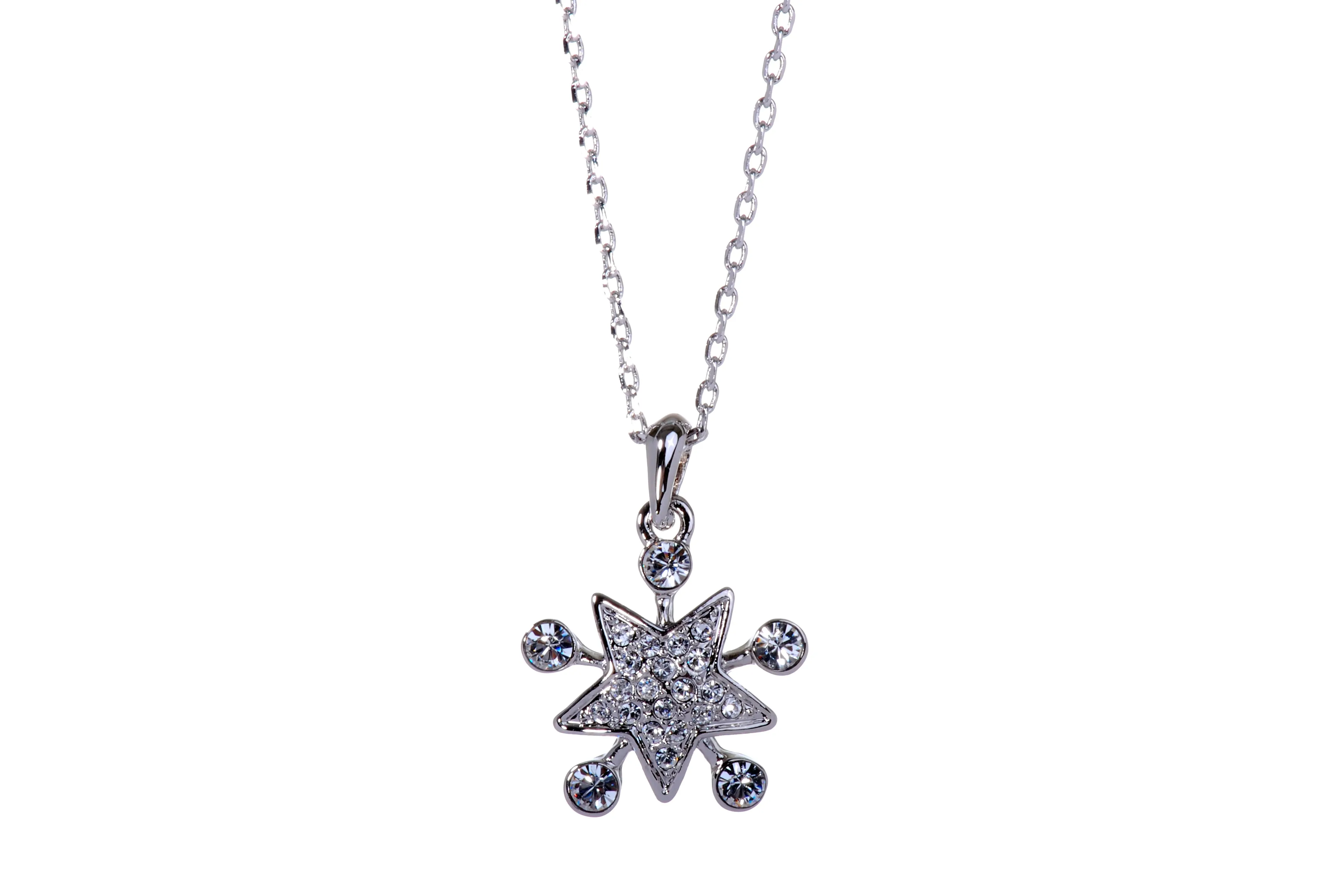 N7148 Abstract Star Rhodium Plated Swarovski Elements Pendant Necklace