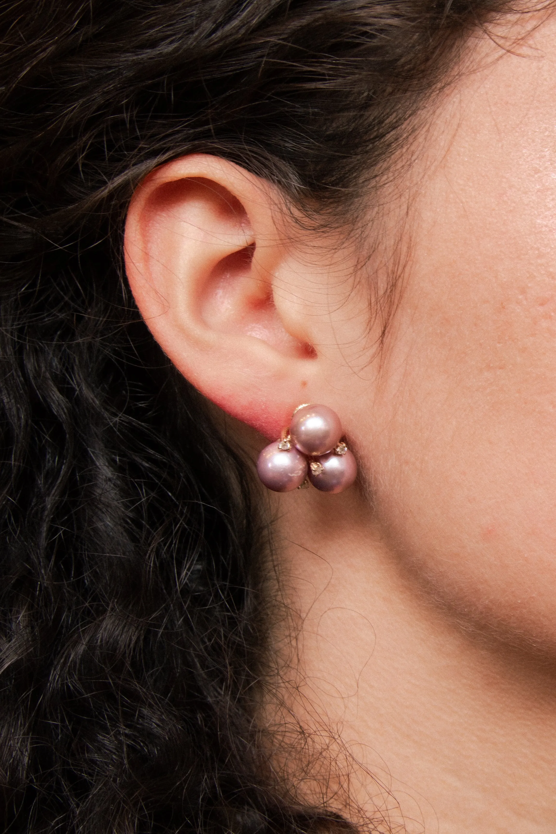 Natural Pink Triple Pearl Earrings