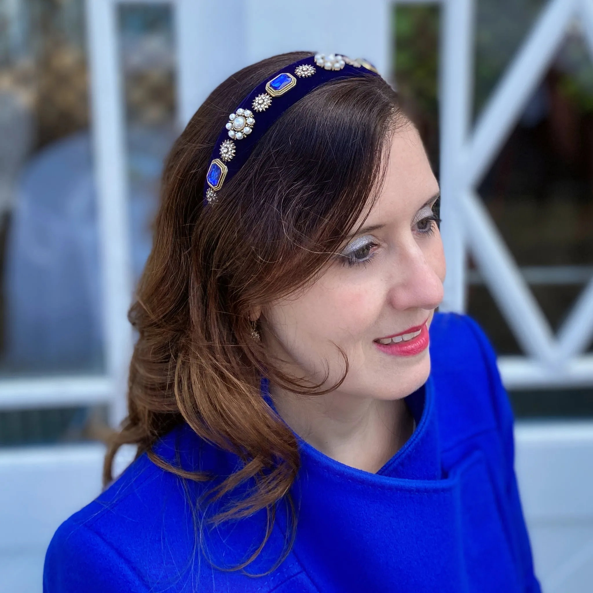 Navy Blue Headband Velvet Hair Band Blue Pearl Headband