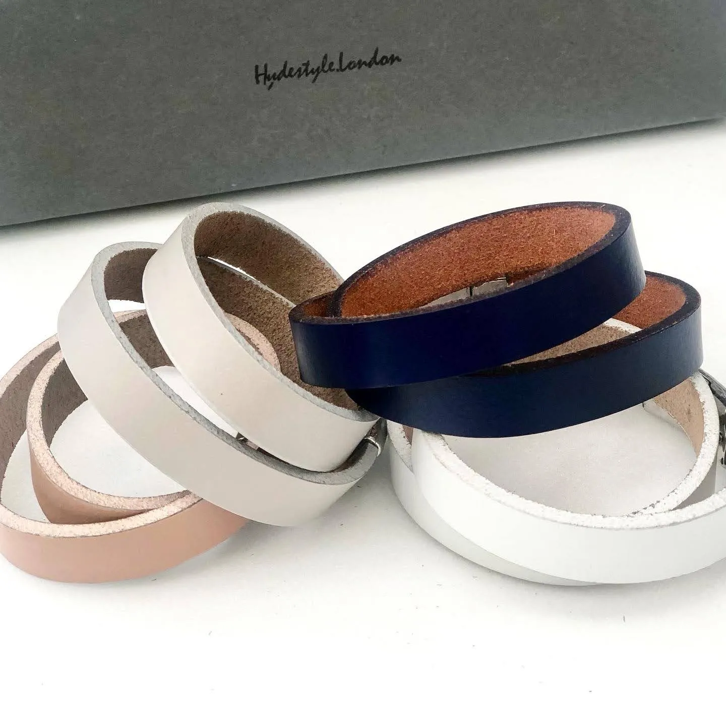 Navy Blue Smooth Leather Wrap Bracelet / Cuff