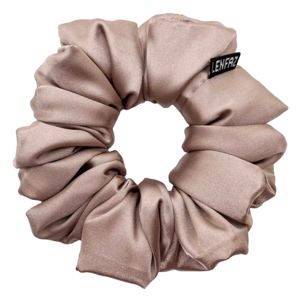 Neutral Brown Satin Silk Scrunchie