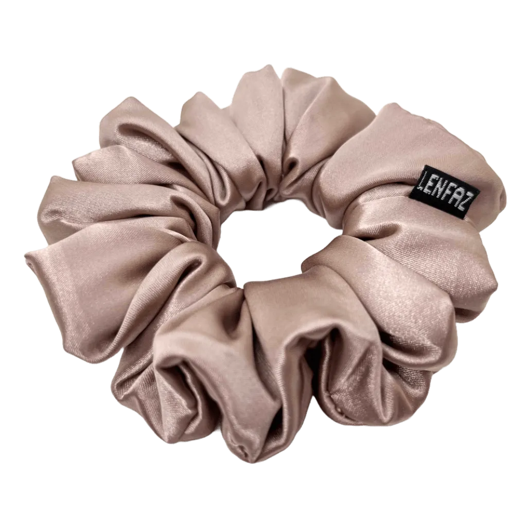 Neutral Brown Satin Silk Scrunchie