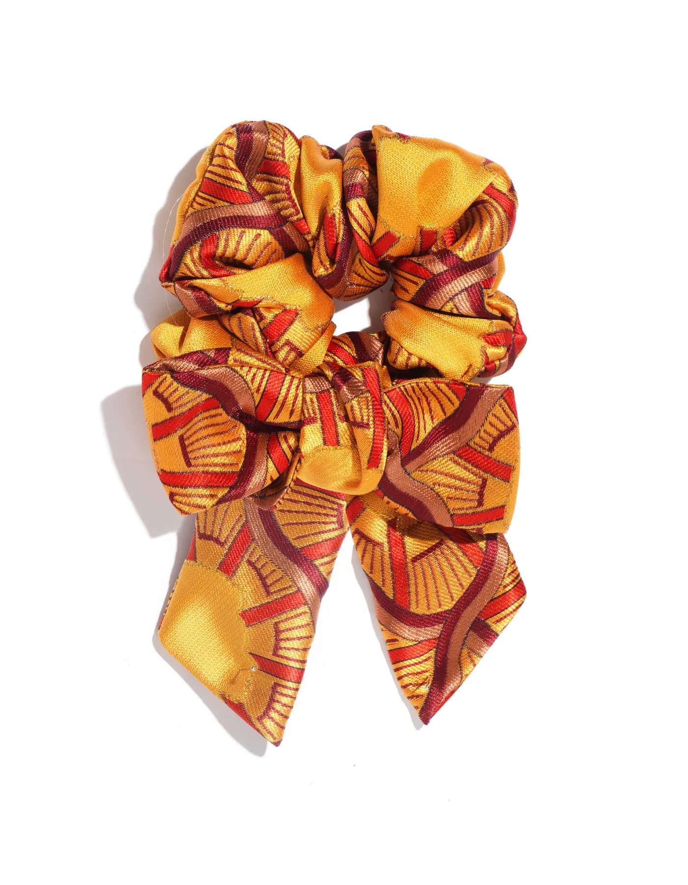 Orange Portrait Print Jacquard Bow Scrunchie