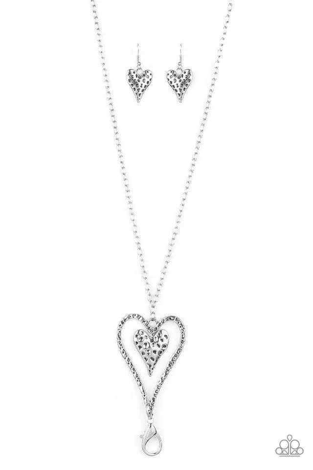 Paparazzi Necklace ~ Hardened Hearts - Silver