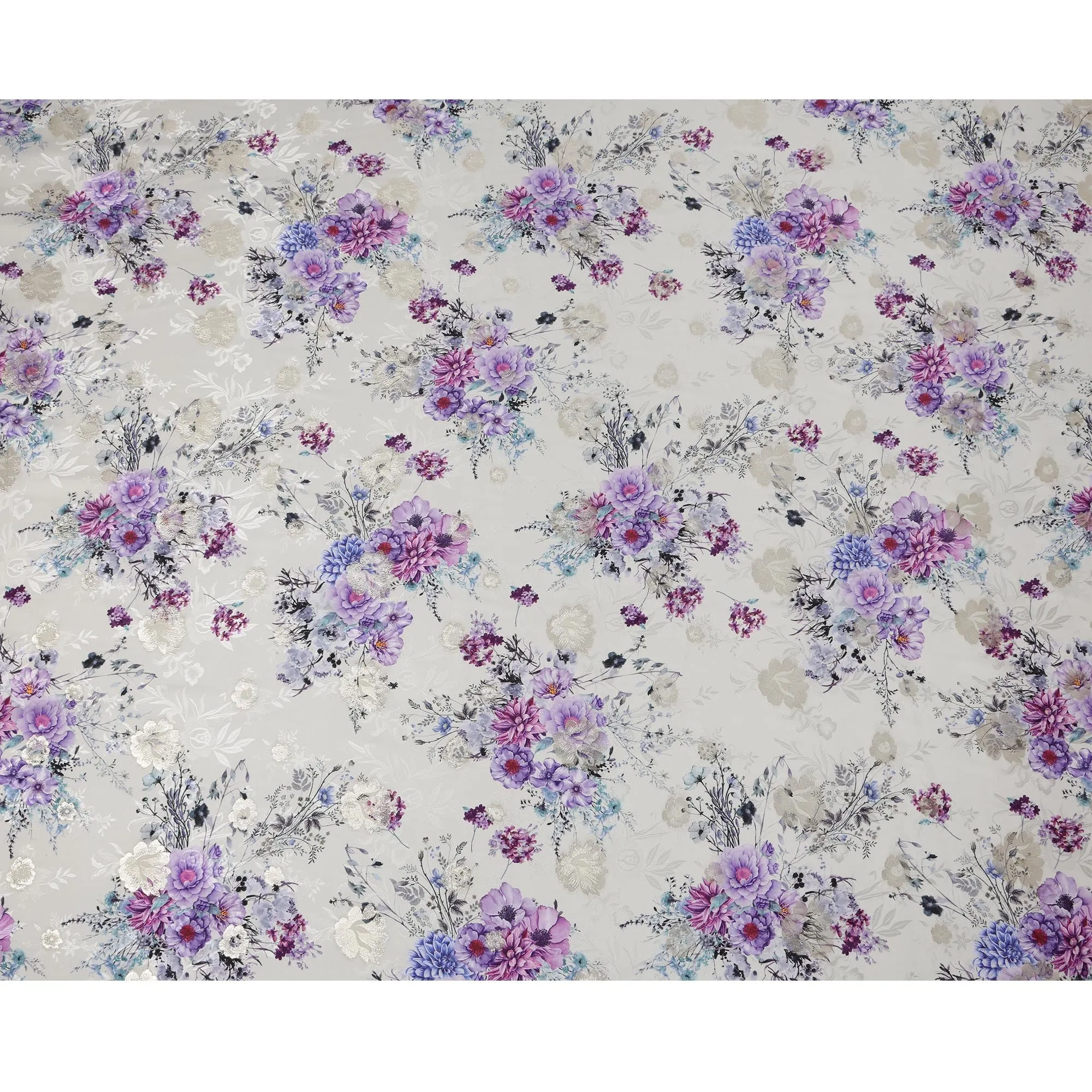 Pearl Grey Floral Silk Satin Fabric with Metallic Accents, Width 140 cm, South Korea-D21287