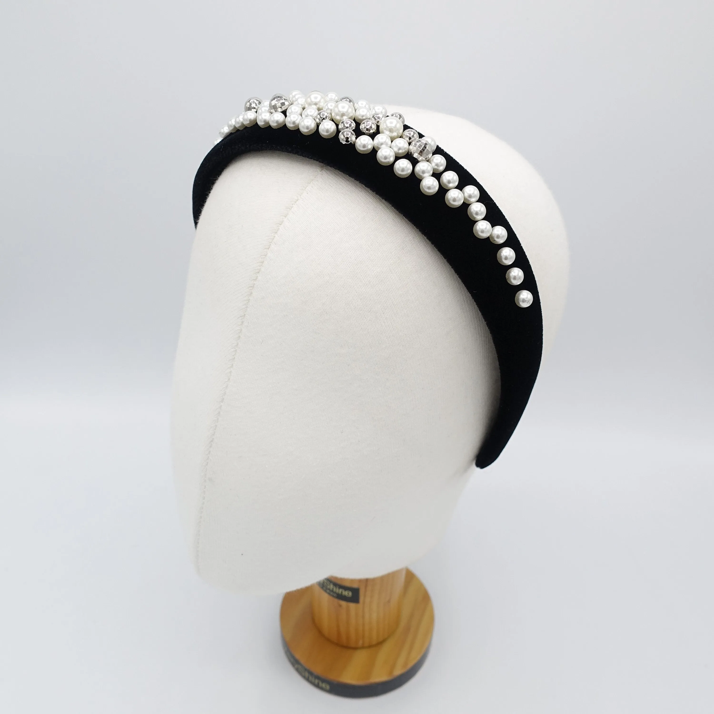 pearl luxury double velvet black fashion headband women hairband