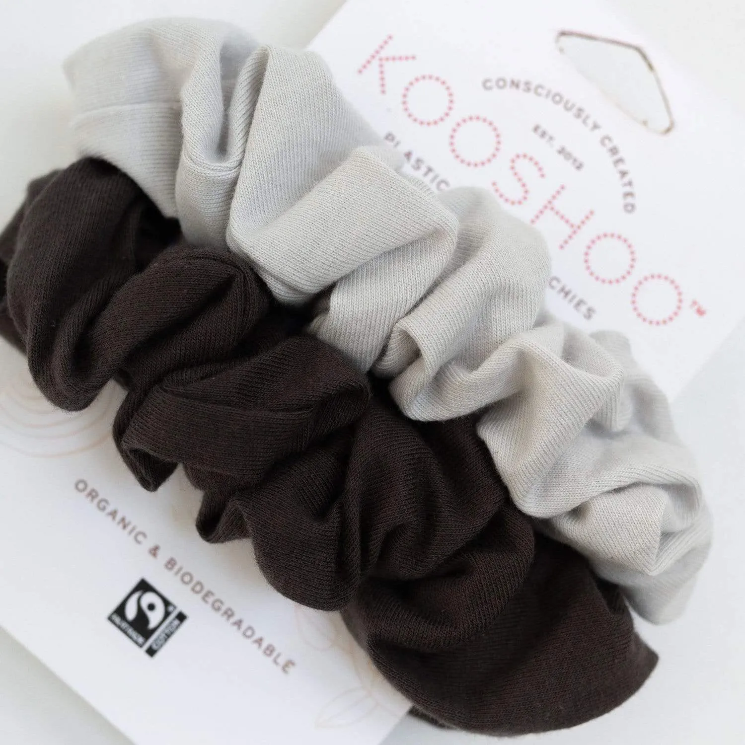 Plastic Free Organic Scrunchies - Zero Waste Scrunchies, 100% Fair Trade, Organic Cotton, 2 Pack