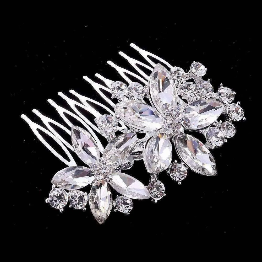 Pretty Petals Crystal Flowers Silver Plated Hair Comb for Women