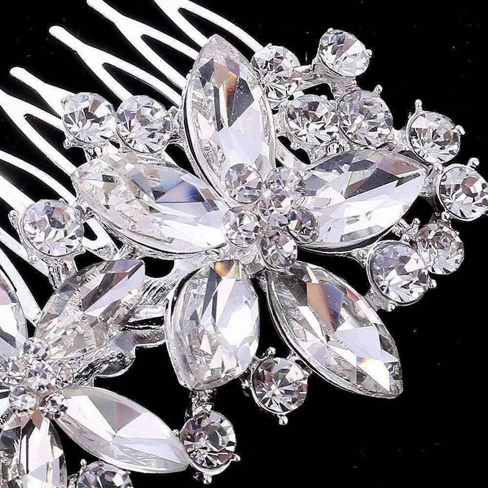 Pretty Petals Crystal Flowers Silver Plated Hair Comb for Women