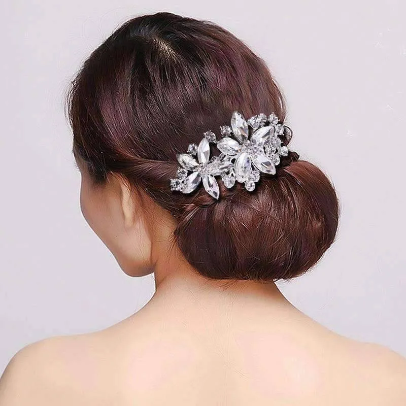 Pretty Petals Crystal Flowers Silver Plated Hair Comb for Women