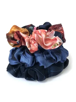 Printed Silk Hair Scrunchies   Set of 3 Beyond Blue