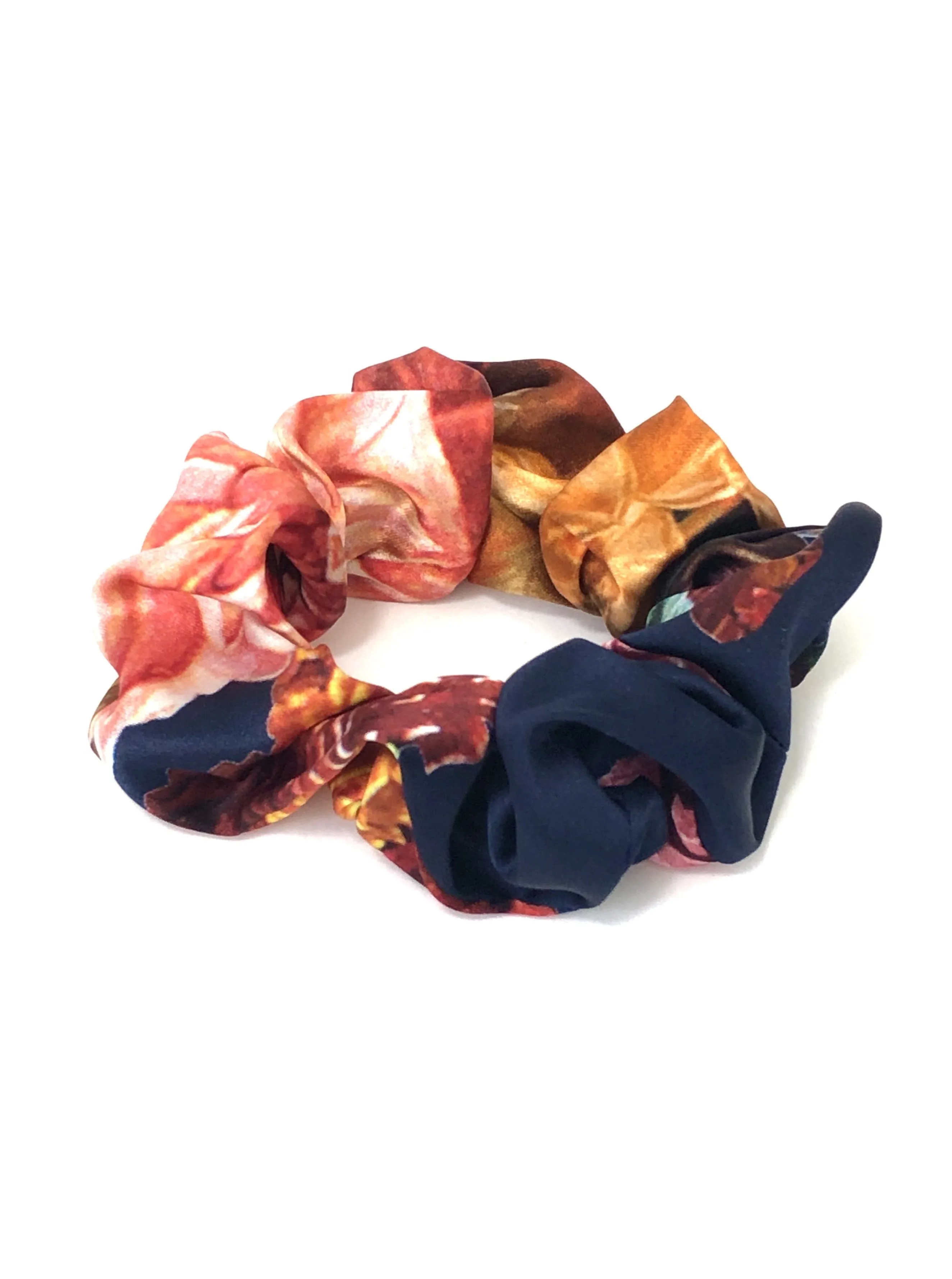 Printed Silk Hair Scrunchies   Set of 3 Beyond Blue