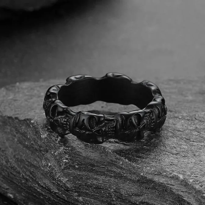 Punk Skull Statement Band Ring for Men in Stainless Steel