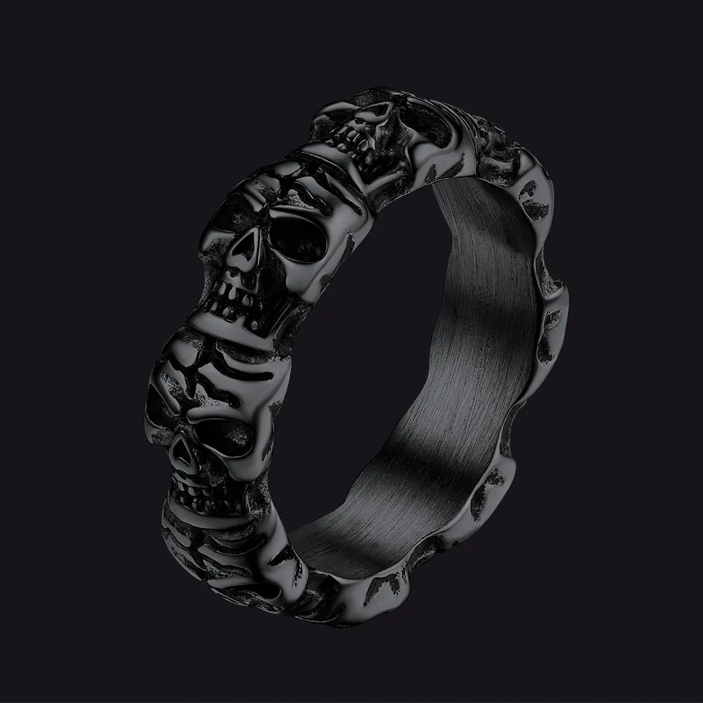 Punk Skull Statement Band Ring for Men in Stainless Steel