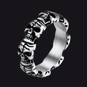 Punk Skull Statement Band Ring for Men in Stainless Steel