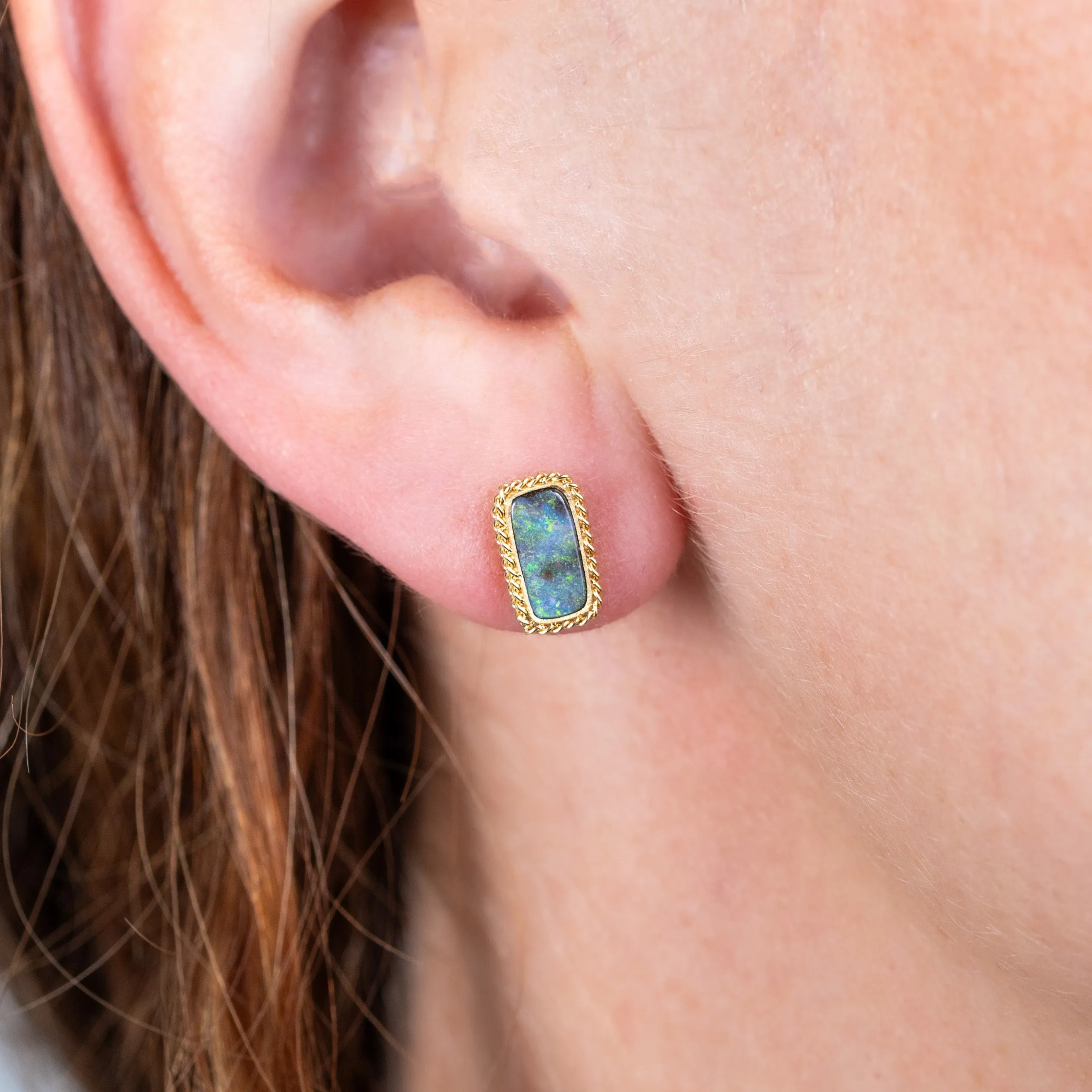 Rectangular Boulder Opal Stud Earrings