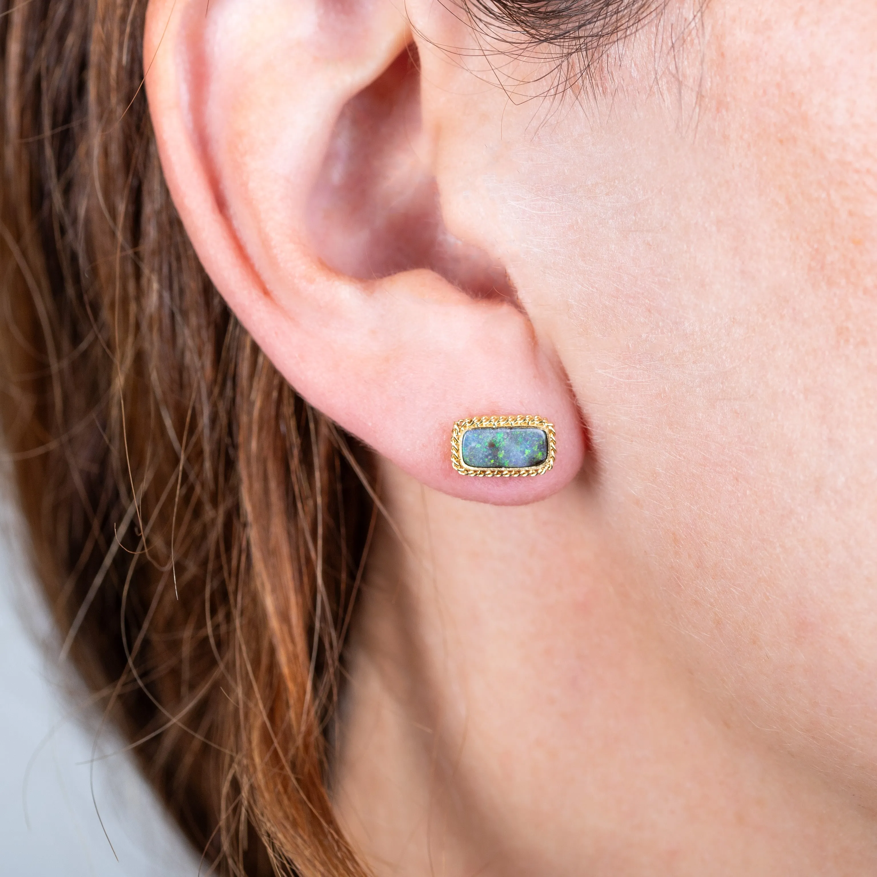 Rectangular Boulder Opal Stud Earrings