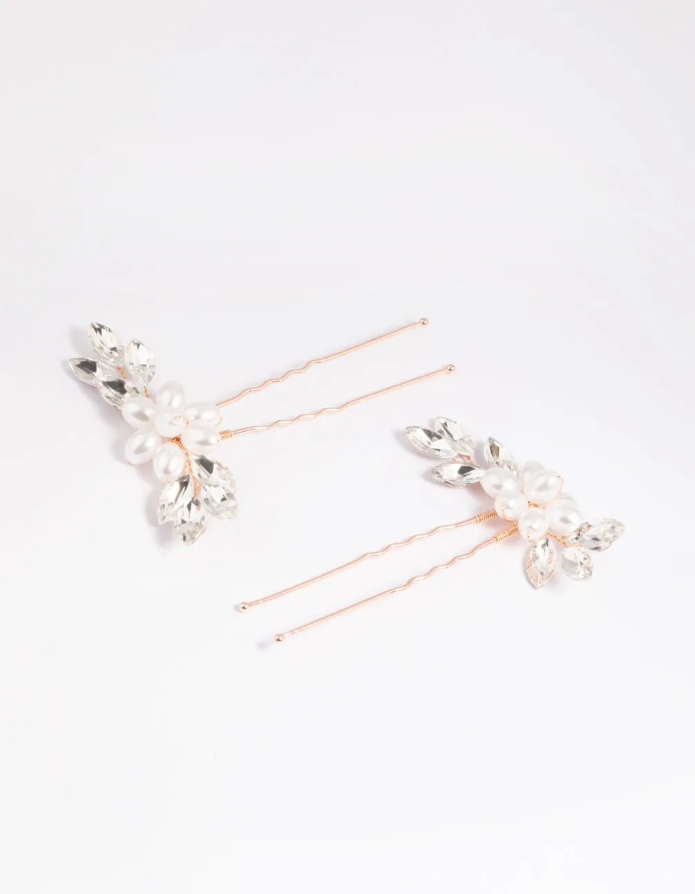 Rose Gold Diamante Pearl FLower Hair Pins