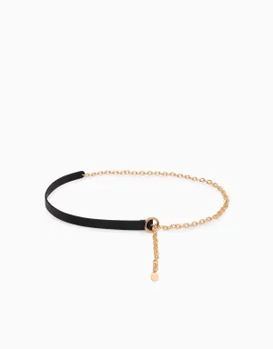 Round Buckle Metal Chain Leather Belt