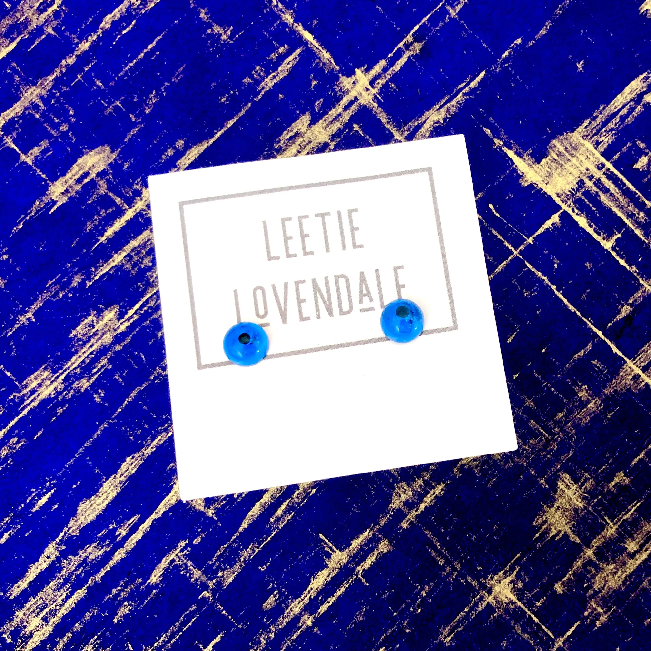 Sapphire Blue Retro Button Stud Earrings